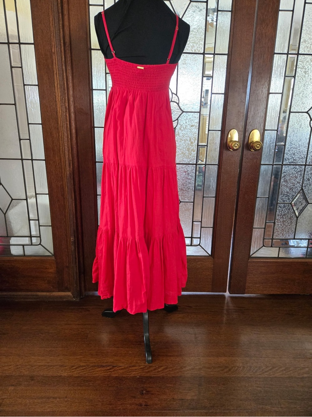 Billabong Bright Red Tiered Maxi Dress Skirt with Smocked Bodice